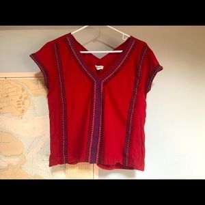 Madewell Red Embroidered Cotton Tee - S